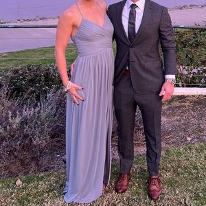 David’s Bridal Long Mesh bridesmaid dress with lace-up back in Mercury